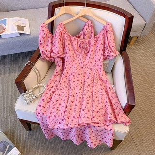(Sẵn L)Váy Đầm Bigsize Hồng Hoa Nhí Tay Bồng Thắt Nơ Ngực Dáng Xoè Tiểu Thư Nữ Tính🌸Hàng Quảng Châu