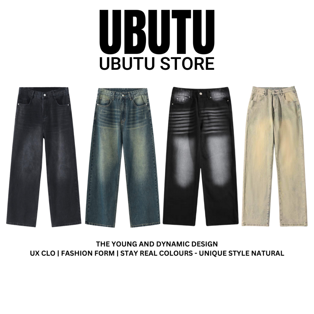 Quần Jean Ống Rộng Nam Nữ Unisex Wash Black Grey Hàng Cao Cấp - UBTQ01 - UBUTU STORE