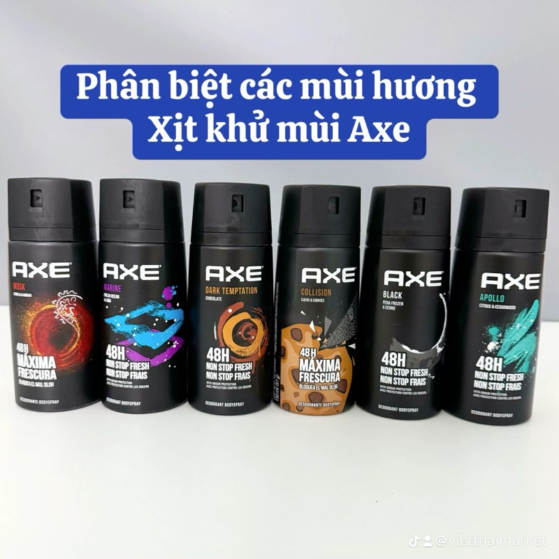 [Mỹ] Xịt Khử Mùi Cơ Thể Nam Axe Apollo Black Marine Dark Tempation Musk Gỗ Mạnh Mẽ Trẻ Trung