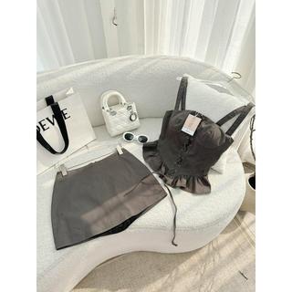 Set áo hai dây đan và chân váy  - Grey Set