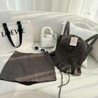 Set áo hai dây đan và chân váy  - Grey Set