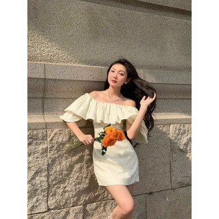 ĐẦM TRỄ VAI LINEN 2 LỚP