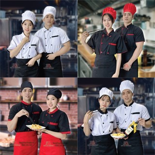 Áo Bếp Ngắn Tay Màu Đen, Màu Trắng Cho Nhân Viên Đầu Bếp Nhà Hàng Nam Và Nữ - HÌNH THẬT