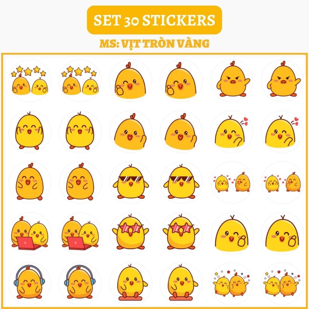 🔥SET 30 HÌNH DÁN STICKERS - VỊT VÀNG - PYOMARU🔥