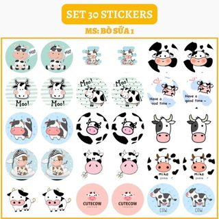 🔥SET 30 HÌNH DÁN STICKERS - BÒ SỮA CUTE🔥