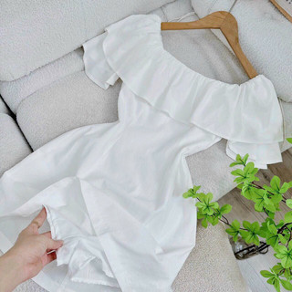 ĐẦM TRỄ VAI LINEN 2 LỚP