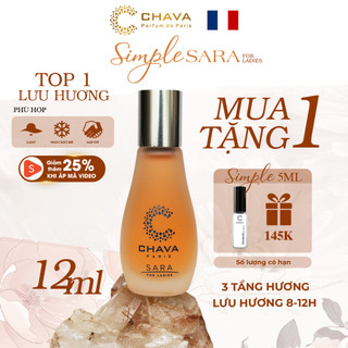 Nước Hoa Nữ, Nước Hoa CHAVA SIMPLE SARA  Lăn 12ml, Lôi Cuốn - Phóng Khoáng,Chính Hãng -Tiêu Chuẩn Pháp (Lưu Hương 8-12h)
