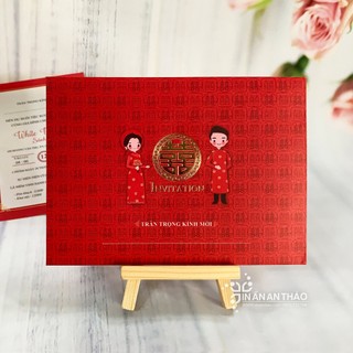[in từ 20c] Thiệp Cưới, Báo Hỷ, Đám Hỏi - Chibi Song Hỷ ép kim AT01 (Đọc kỹ mô tả) Đặt càng nhiều > giá càng rẻ