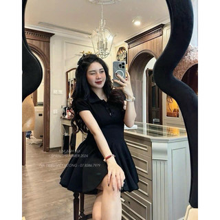 Đầm cổ bẻ basic,Váy xốp dáng xoè cổ bẻ