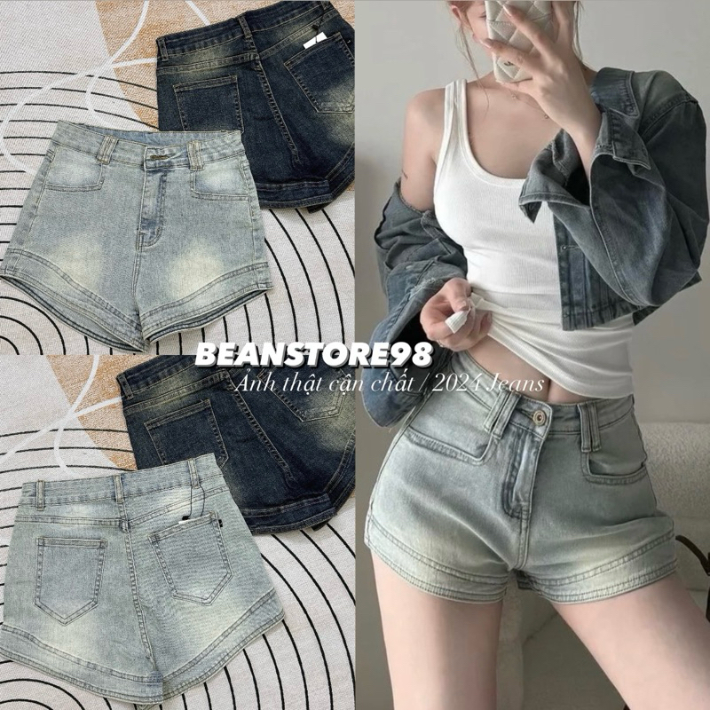Quần short bò jeans nữ tôn vòng 3 ống rộng lưng cao hack dáng cực xinh | BigBuy360 - bigbuy360.vn
