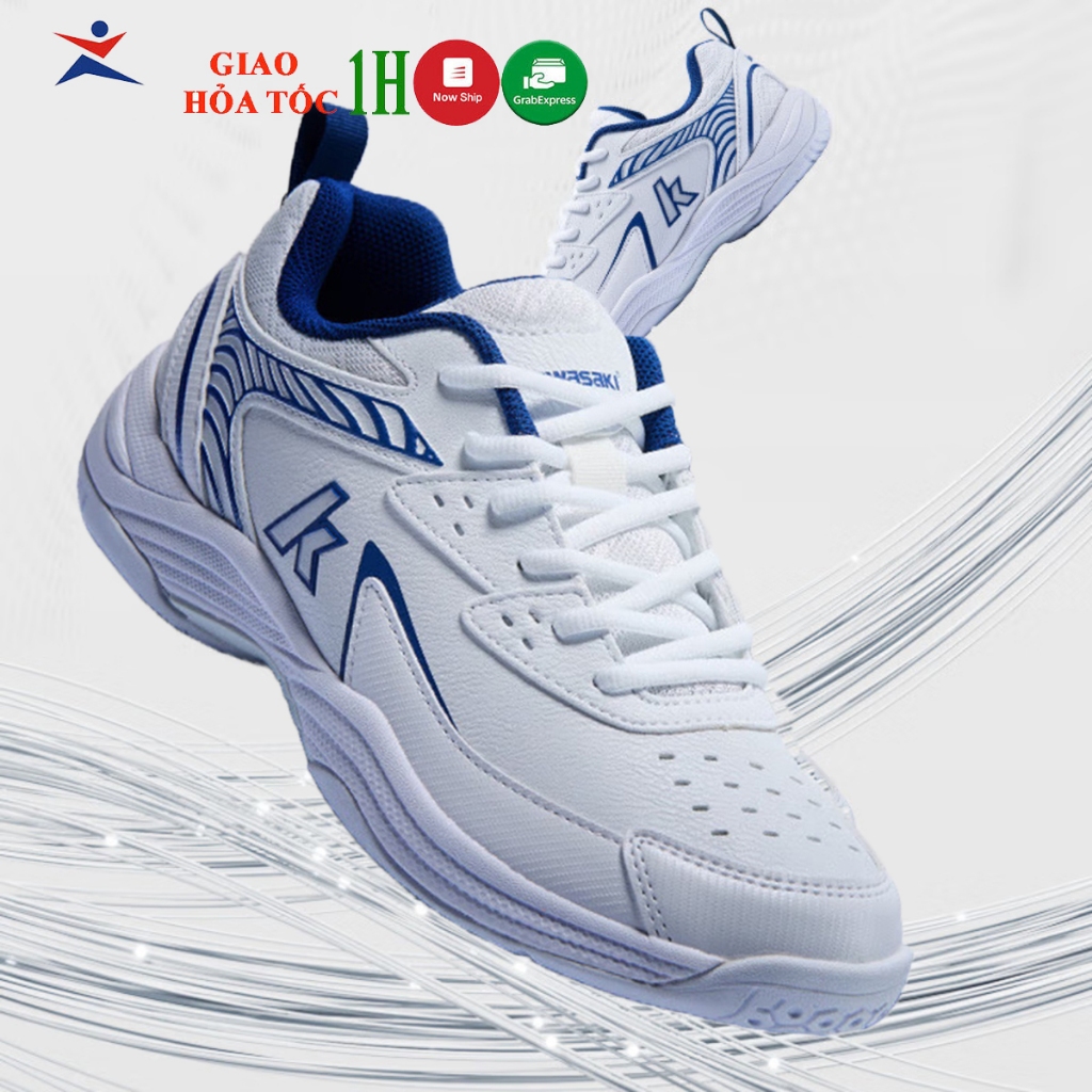 giày cầu lông kawasaki B3329 mẫu mới màu trắng xanh phù hợp cho nam và nữ bảo hành 12 tháng êm chân 