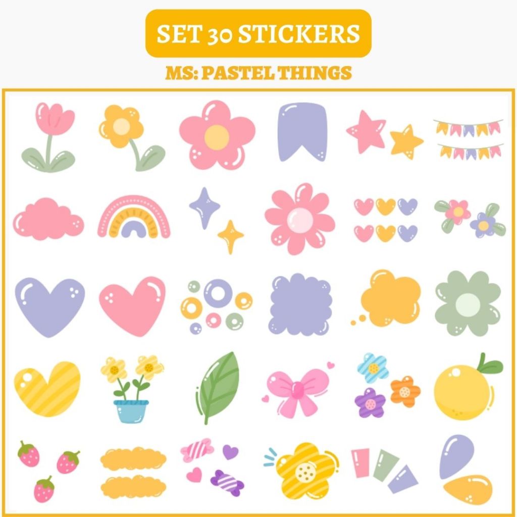 🔥SET 30 HÌNH DÁN STICKERS - PASTEL THINGS🔥