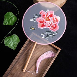 J Quạt cầm tay cổ trang, quạt cổ trang Trung Quốc bằng vải giấy gỗ xếp, quạt múa văn nghệ GARIN