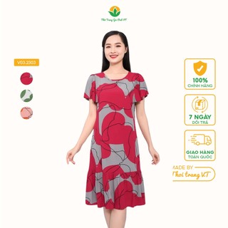 Váy lanh nữ cộc tay dáng xuông thời trang Việt Thắng  - V03.2303
