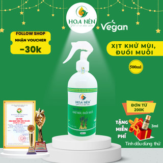 Tinh dầu Xịt Khử Mùi, Đuổi Muỗi 500ml - Hoa Nén - Vegan - An toàn, hương thơm sả chanh dịu nhẹ