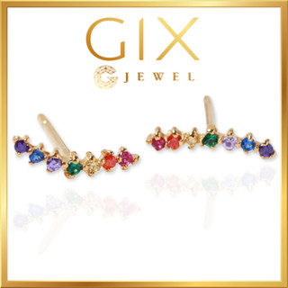 Bông tai bạc cao cấp đẹp cho nữ mạ vàng đính đá cầu vồng đẹp lạ Gix Jewel SPGBT17