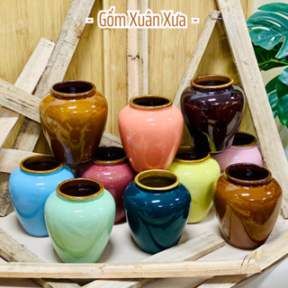 Lu bia, Combo 2 lu, Combo 4 cốc uống nước tiện dụng, thương hiệu Gốm Xuân Xưa , tráng men bóng đẹp, lu bia có nắp