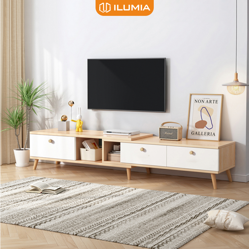 Kệ tivi để sàn rút gọn thông minh 3 ngăn phù hợp mọi bàn trà decor phòng khách Ilumia- IP218.31