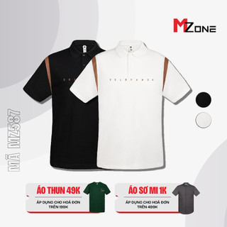 Áo polo nam MZONE VIETNAM chất vải thun cotton co giãn, phối màu và họa tiết chữ trước ngực