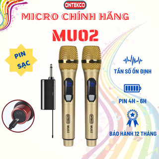 Micro không dây bluetooth ontekco mu02 gold pin sạc| ontekco e6s pin con thỏ không dây dùng cho mọi loại loa karaoke