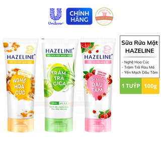 Sữa rửa mặt hazeline nghệ hoa cúc | tràm trà rau má | yến mạch dâu tằm - tuýp 100g
