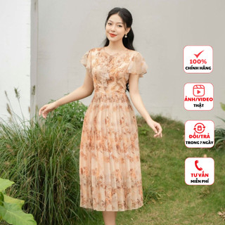 Đầm thiết kế cao cấp FIONA dáng xòe váy xếp ly nữ cổ tròn kẹp bèo thân trước phù hợp đi làm đi chơi F413061