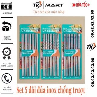 Set 5 đôi đũa inox chống trượt - siêu bền, tiện dụng
