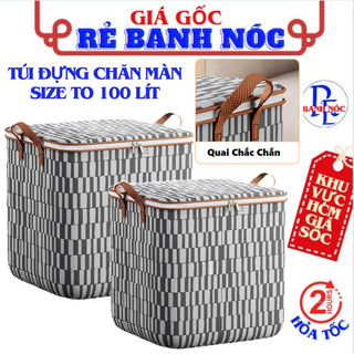 Giỏ Đựng Chăn Màn Quần Áo Họa Tiết Sọc Size 100L - Túi Đựng Chăn Mền Có Dây Khéo Chổng Bụi Tiện Lợi