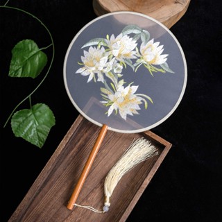 J Quạt cầm tay cổ trang, quạt cổ trang Trung Quốc bằng vải giấy gỗ xếp, quạt múa văn nghệ LIA123