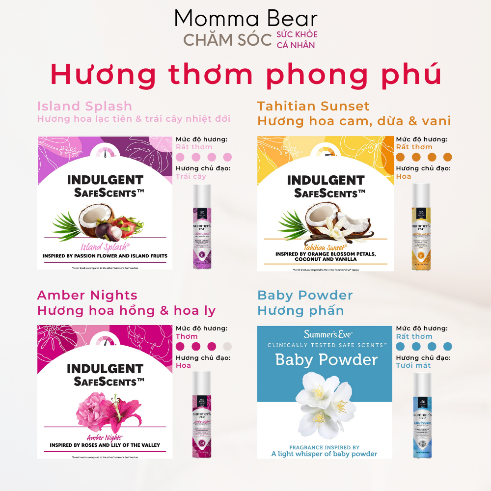 Xịt thơm vùng kín Summer's Eve, khử mùi, hút ẩm, vệ sinh, chăm sóc phụ khoa, hàng Mỹ - Momma Bear