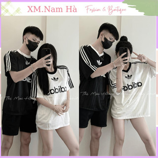 Áo phông nam nữ, áo thun tay nỡ from rộng kẻ sọc cánh tay hoạ tiết trước ngực nổi bật