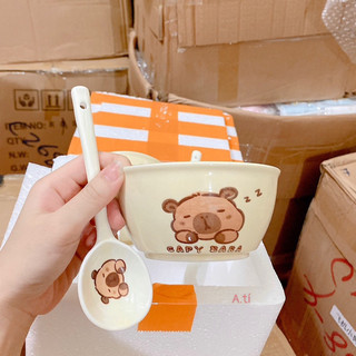 Sét Bát Sứ Hình Chuột Cabybara (Set 2 Bát + 2 Thìa)