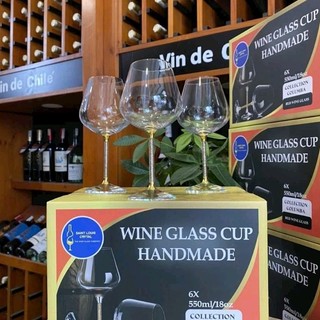 1 Ly rượu vang sâm panh pha lê, cốc uống vang đỏ wine glass PashaPaige - Ly rượu vang đỏ chân ly vàng