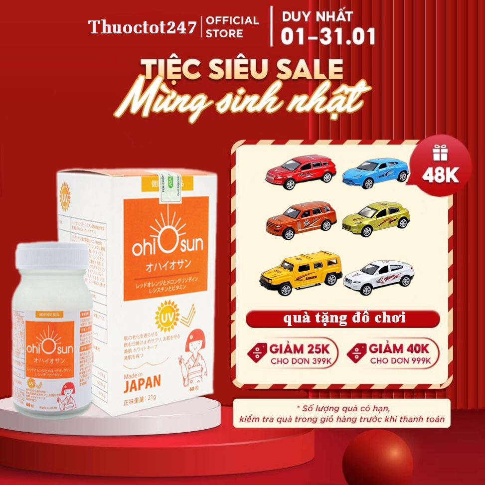 Viên uống chống nắng, làm sáng da Ohiosun Nhật Bản giảm nám sạm, nám da, hạn chế quá trình lão hóa, giúp đẹp da TH Pharm