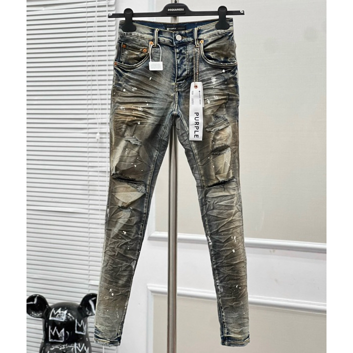 Quần Jean Nam Purple Xanh Bụi 4 Cúc Quần Jean PURPLE Chất Liệu Denim Co Giãn 4 Chiều Rách Xước Bản Đẹp