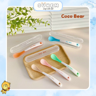 Thìa Ăn Dặm Silicon Báo Nóng Cocobear Cho Bé Ăn Dặm Kèm Hộp Đựng Bằng Nhựa An Toàn Và Vệ Sinh