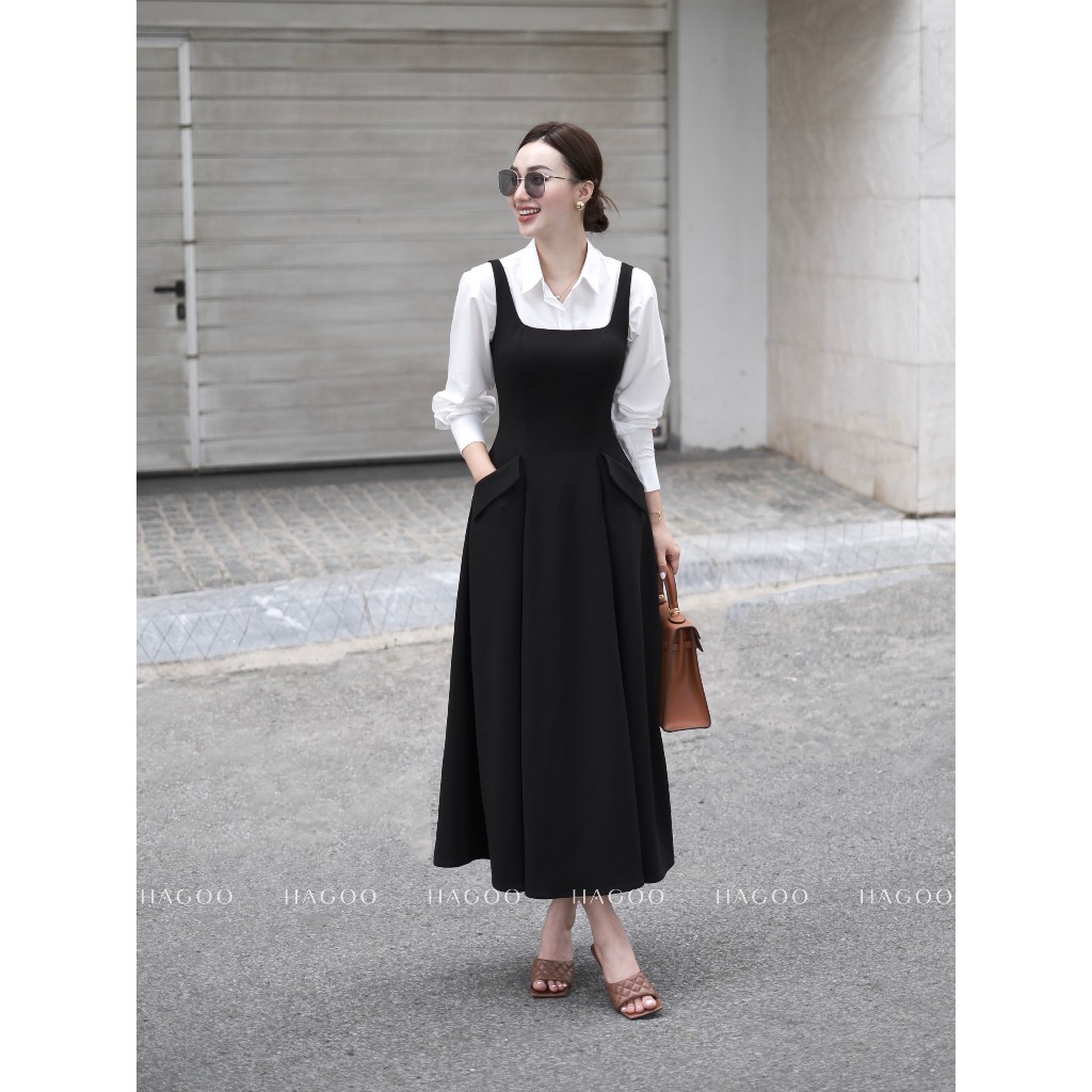  Váy xoè dáng dài cho nữ HAGOO nắp túi co giãn công sở phong cách thanh lịch   V173  
