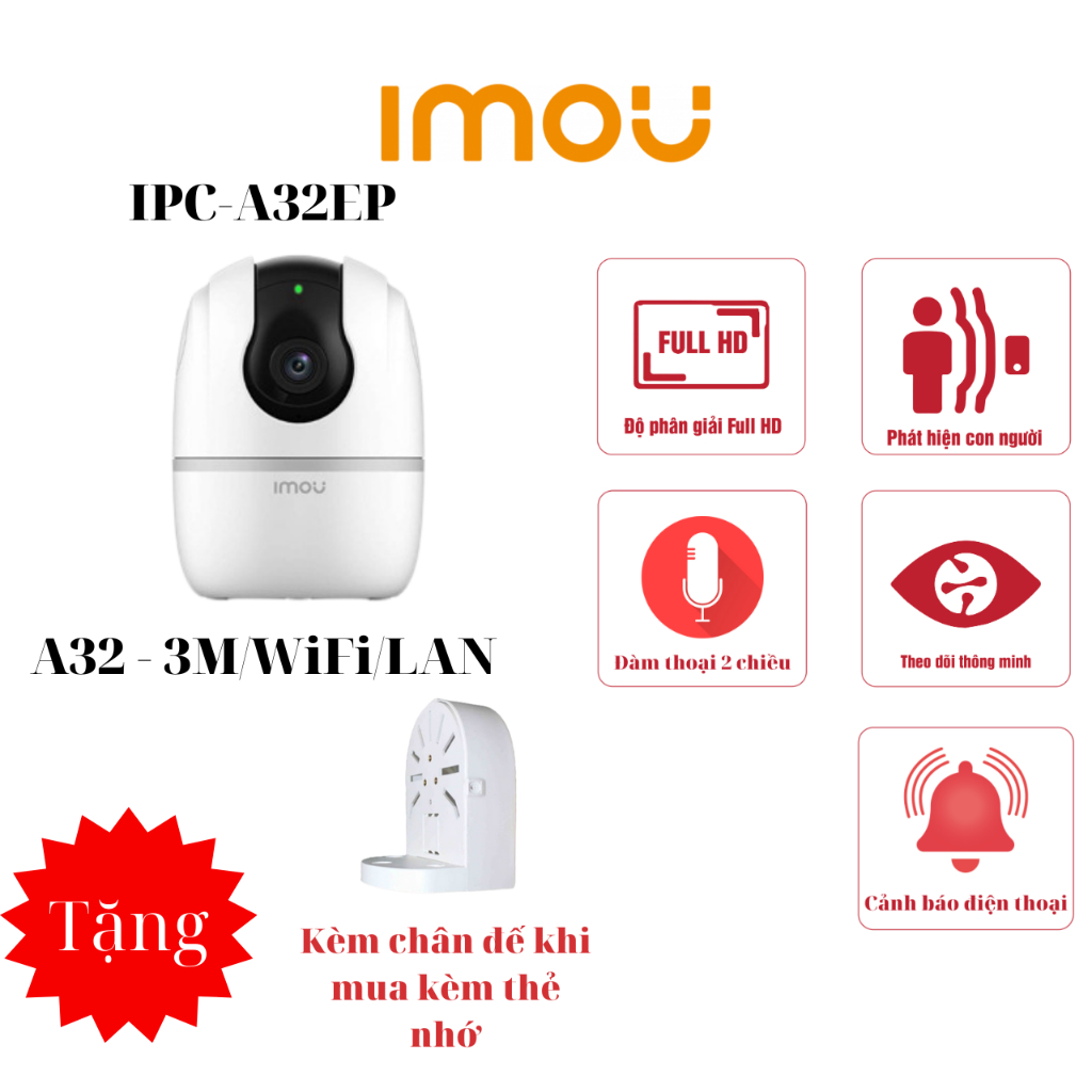 Camera trong nhà IMOU Ranger 2 A32 & A52 PRO - Độ phân giải 2K 3K, Quay quét 360, Tích hợp phím Gọi | BigBuy360 - bigbuy360.vn