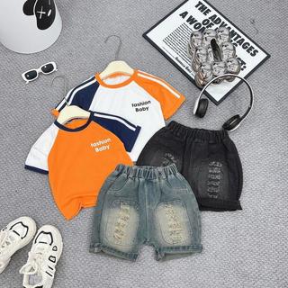 Bộ Fashion Baby Hot Trend Năm Nay Áo Cotton Mềm Mix Kèm Quần Jean Rách Xước Cho Bé Đi Học Đi Chơi Cực Phong Cách