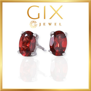 Bông tai bạc nữ đá Cz oval đỏ minimalist TPHCM Gix Jewel BT12