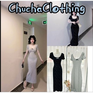 Đầm maxi cổ U hoa nhí body dáng dài đuôi cá cực cá tính