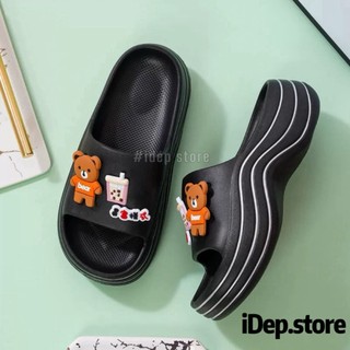 Dép bánh mì nữ đế cao 5cm gợn sóng đính sticker Gấu Trà Sữa 𝐢𝐃É𝐏 𝐃𝐋𝟐𝟑𝟖 siêu nhẹ tăng chiều cao