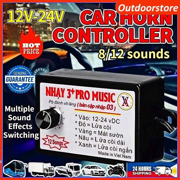 🔥FREESHIP🔥 Nhai 3 pro music. Nhại 3+Pro 12 chế độ còi hơi, còi điện 12/24v