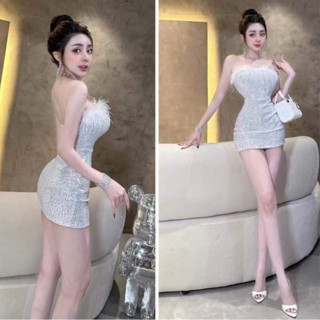  Đầm body kim sa cúp ngực kèm lông vũ siêu xinh xắn thaonhu_store 