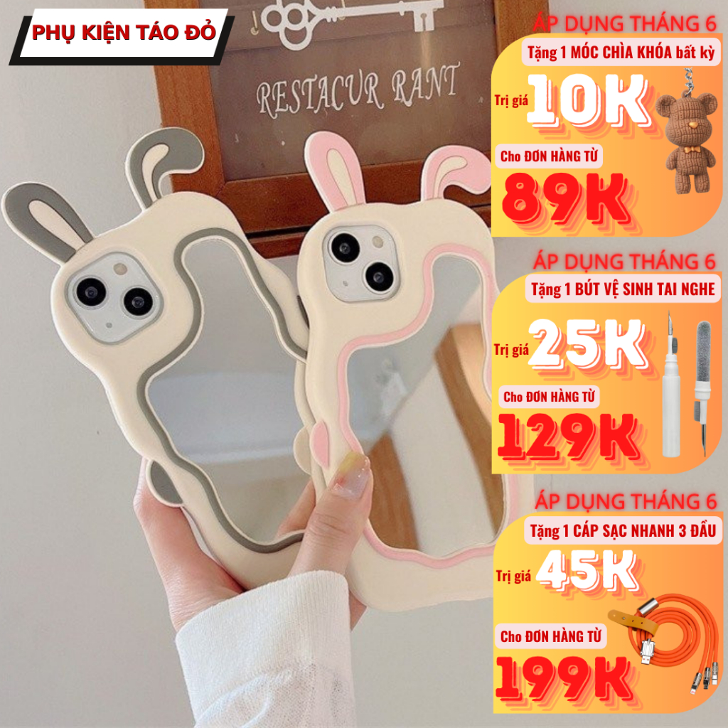 Ốp Tai Thỏ Mặt Gương Cao Cấp Cho 7plus/8plus/x/xs/xsmax/11/12/13/14/pro/max/plus/pro