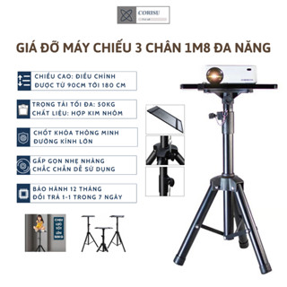 Giá Đỡ Máy Chiếu 3 Chân 1m8 Corisu Đa Năng Di Động, Điều Chỉnh Độ Cao Linh Hoạt, Có Thể Gấp Gọn, Nhẹ, Chắc Chắn Dễ Dùng