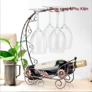 Xe chở rượu vang kèm giá treo ly - KV 019. Sản phẩm đơn thuần không bao gồm ly và rượu