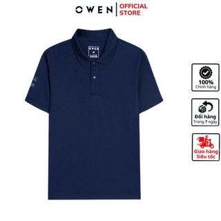 Áo thun polo ngắn tay OWEN APV243615 phông nam cổ bẻ màu xanh navy vải nylon cao cấp mềm mại dáng body fit tôn dáng