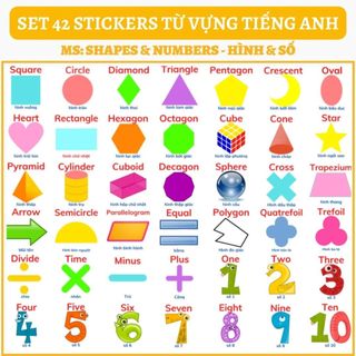 🔥SET 42 STICKERS - CHỦ ĐỀ SHAPES NUMBERS - HÌNH SỐ🔥