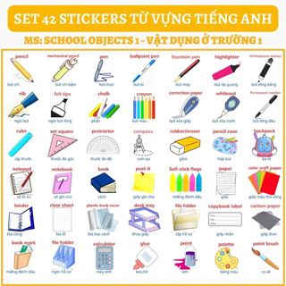 🔥SET 42 STICKERS - CHỦ ĐỀ SCHOOL OBJECTS - DỤNG CỤ HỌC TẬP🔥